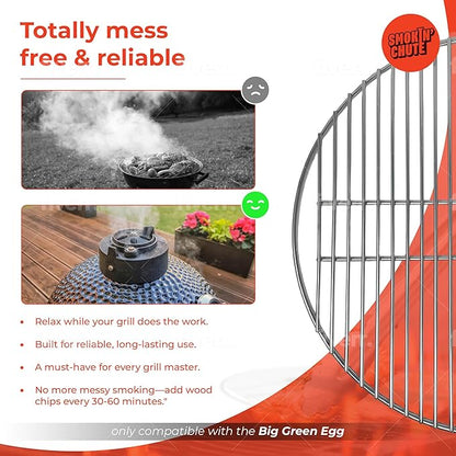 Stainless Steel Grate designed to work with the Smokin’ Chute System. Fits Large Big Green Egg and other 18” diameter grill grates.