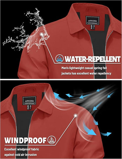 TACVASEN Mens Lightweight Windbreaker Full Zip Up Laydown Collar Jackets Light Casual Coat with Zip Pockets