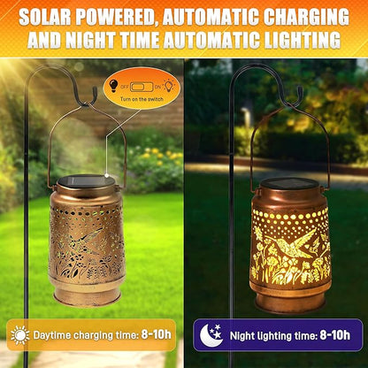 Hummingbird Solar Lantern - Waterproof Hanging Lantern for Outside-Outdoor Decorative Solar Lanterns for Garden, Patio, Backyard, and Porch Perfect Gifts for Women