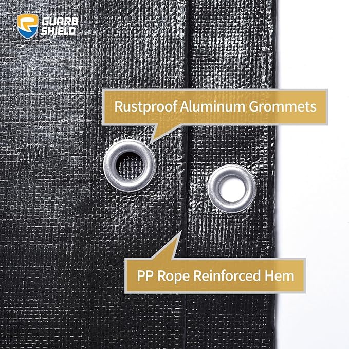 GUARD SHIELD Heavy Duty Tarp 10x10 Feet Black Tarp Large Outdoor Tarps Waterproof with Grommets Cover 12mil