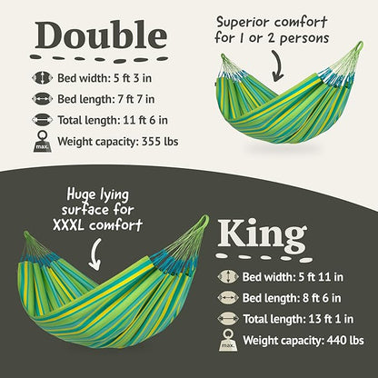 La Siesta® Large Double Brisa Classic Hammock & Tree Mount, Trees Beams Posts Suspension Kit, Indoor Outdoor Hammock Swing, Weather Resistant, Lime