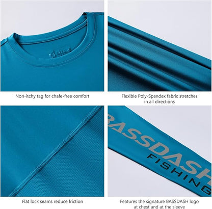 BASSDASH Fishing T Shirts for Men UV Sun Protection UPF 50+ Long Sleeve Tee T-Shirt