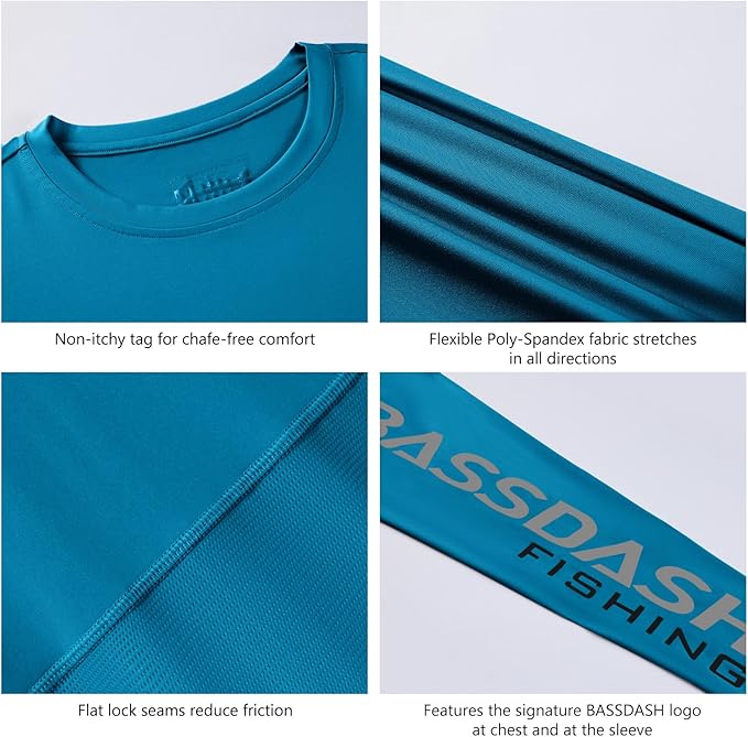 BASSDASH Fishing T Shirts for Men UV Sun Protection UPF 50+ Long Sleeve Tee T-Shirt