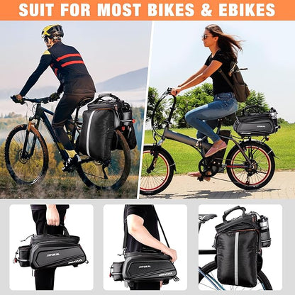 JXFUKAL Bike Bags for Bicycle Rear rack - 9.5L/17L/40L Hard Shell Waterproof Bike Ebike Trunk Pannier Saddle Seat Bag Carrier with Reflector, Rain Cover & Shoulder Strap for Commuter Travel Outdoor