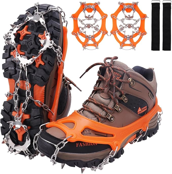 WIN.MAX Crampons for Shoes, Traction Cleats Ice Snow Grips with 19 Stainless Steel Spikes, Shoe Talons Anti - Slip Boots Spikes for Walking, Jogging, Climbing and Hiking