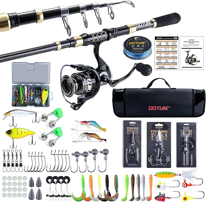 Goture Fishing Rod and Reel Combos,1.8M-2.7M Telescopic Fishing Pole Spinning Reel Line Lures Set with Carrier Bag,Telescopic Rod Kit for Starter Travel Saltwater Freshwater Gear Gift