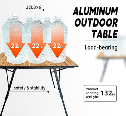 Portable Adjustable Camping Table - Sturdy Aluminum, Oversized Foldable Surface for Outdoor Picnic, BBQ, and Indoor Use