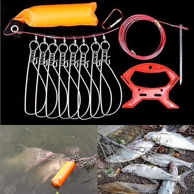 Fish Stringer, Fishing Stringer Clip Live Fish Lock, with High Strength Snaps/Buckles, Big Fish Wire Rope Cable Fishing Holder Kit with Float and Plastic Handle