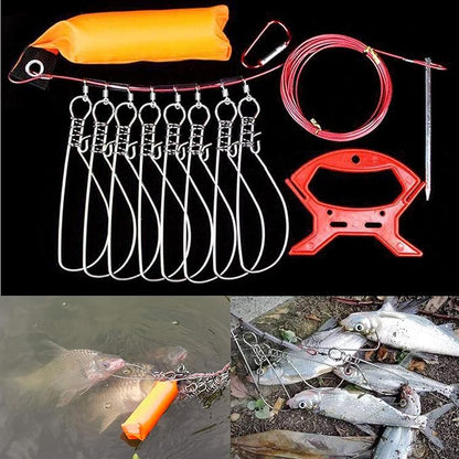 Fish Stringer, Fishing Stringer Clip Live Fish Lock, with High Strength Snaps/Buckles, Big Fish Wire Rope Cable Fishing Holder Kit with Float and Plastic Handle
