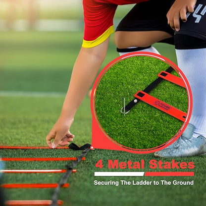 POWER GUIDANCE Agility Ladder (20 Feet) with Cones for Speed Agility Training & Quick Footwork Exercise - Soccer & Football Training Equipment for Adults, Youth & Kids