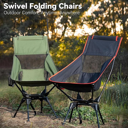 Upgraded 360° Swivel Camping Chair for Adults, Portable Folding Chair with Cup Holder, Lightweight Compact Backpack Outdoor Chair for Travel, Fishing, Hiking, and Beach