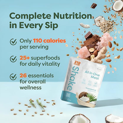 310 Nutrition All-In-One Meal Replacement Shake Powder - Plant-Based Protein Smoothie Blend w/High Fiber, Probiotics & Adaptogens - Low Carb, Vegan, Keto & Paleo Friendly - Tropical Coconut - 14 Srv