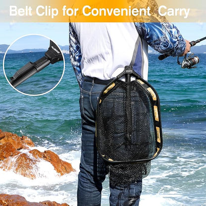 PLUSINNO Floating Fishing Net for Steelhead, Salmon, Fly, Kayak, Catfish, Bass, Trout Fishing, Rubber Coated Landing Net for Easy Catch & Release, Compact & Foldable for Easy Transportation & Storage