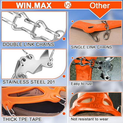 WIN.MAX Crampons for Shoes, Traction Cleats Ice Snow Grips with 19 Stainless Steel Spikes, Shoe Talons Anti - Slip Boots Spikes for Walking, Jogging, Climbing and Hiking