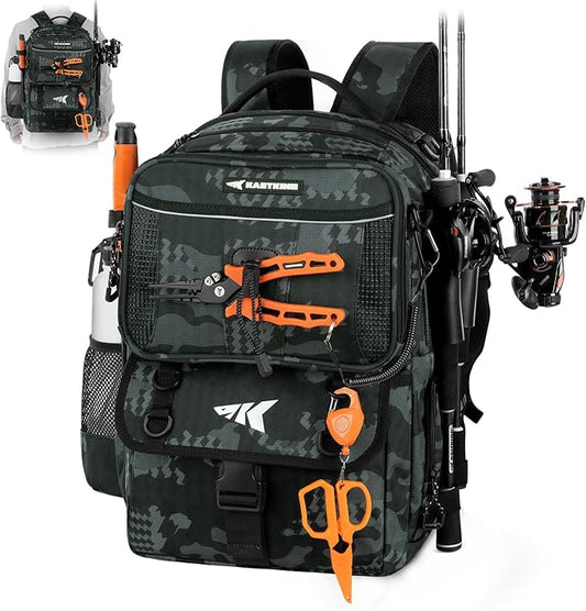 KastKing BaitSpace 50L Fishing Tackle Backpack with Removable Bait Binder,2 Rod Holders Storage Fishing Gear and Equipment