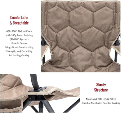 SUNNYFEEL XL Oversized Camping Chair, Folding Camp Chairs for Adults Heavy Duty Big Tall 500 LBS, Padded Portable Quad Arm Lawn Chair with Pocket for Outdoor/Picnic/Beach/Sports