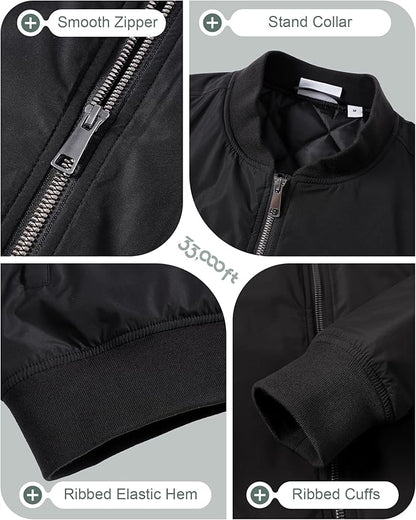 33,000ft Men's Bomber Jacket Waterproof Zip Up Windbreaker Quilted Padded Lightweight Warm Casual Spring Fall Winter Coat