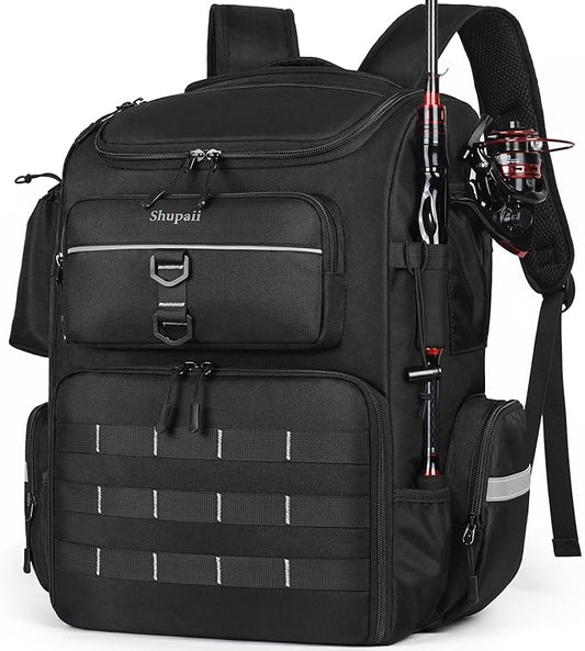 Fishing Backpack with Rod Holders, 45L Large Water-Resistant Tackle Box Backpack, Fishing Gear Gifts for Men Father