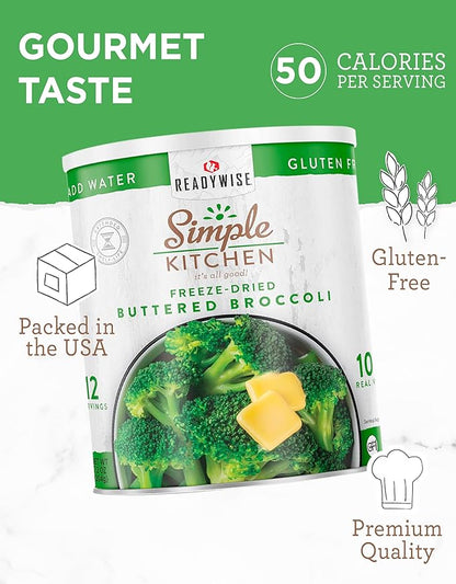 Simple Kitchen Freeze Dried Buttered Broccoli – 12 Servings for Family Meal Prep, Canned Broccoli, Gluten Free & Dehydrated Camping Meals, Emergency Survival Food for Backpacking & Hiking, #10 Can