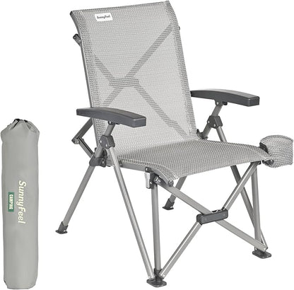 SUNNYFEEL Ergonomic High-Back Camping Chair - 1 Second Folding Chair with 500lbs Capacity, Breathable Back Support for Outdoor, Lawn, Hiking, Fishing (Grey)