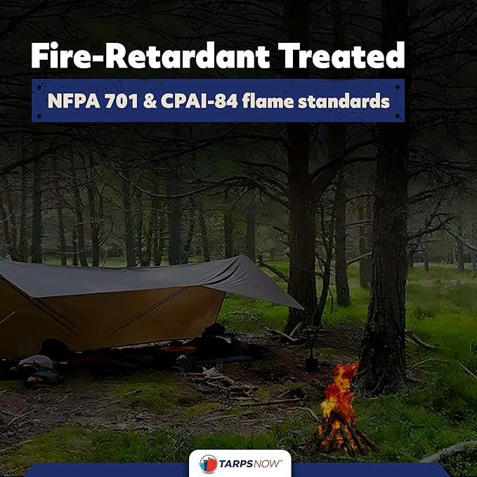TarpsNow® Fire Retardant Tarp - 12' x 16' - 18 MIL Heavy Duty Canvas Tarp - Flame & Tear Resistant w/Brass Grommets - Best for Safety, Outdoors, Camping, Boating, Welding, Woodpile, House, Fire Pit