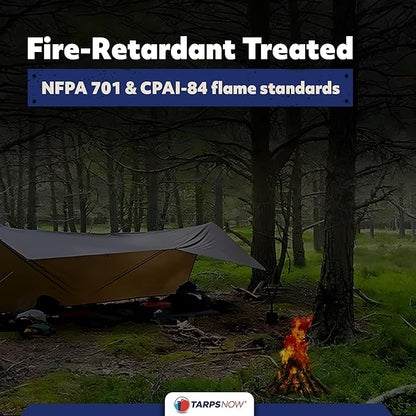 TarpsNow® Fire Retardant Tarp - 12' x 16' - 18 MIL Heavy Duty Canvas Tarp - Flame & Tear Resistant w/Brass Grommets - Best for Safety, Outdoors, Camping, Boating, Welding, Woodpile, House, Fire Pit