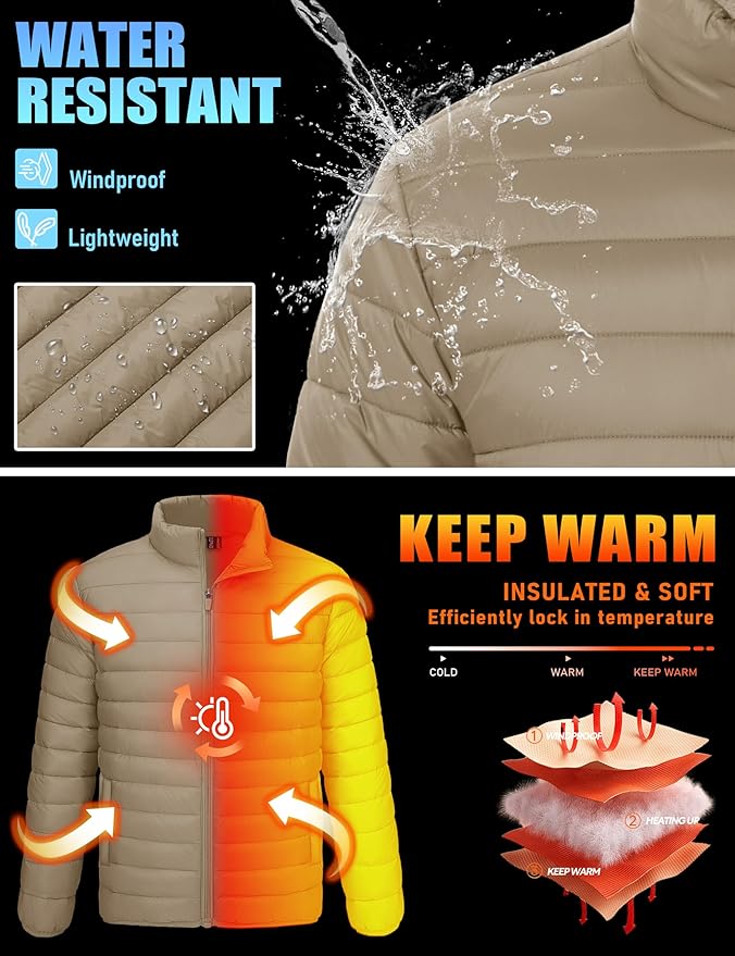 TACVASEN Men's Lightweight Puffer Jacket Winter Quilted Puffy Jackets Warm Water-Resistant Windproof Insulated Coats