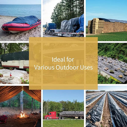 GUARD SHIELD Heavy Duty Tarp 20x20 Feet Black Tarp Large Outdoor Tarps Waterproof with Grommets Cover 12mil