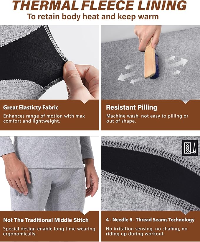 Muezna Men's Thermal Top and Bottom Set Underwear Long Johns Base Layer with Soft Fleece Lined