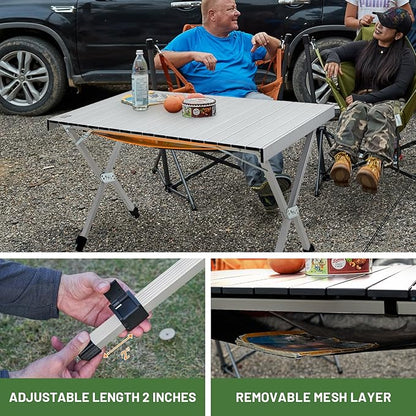 TIMBER RIDGE Folding Camping Table Adjustable Height, 4-6 Person Lightweight Aluminum Roll-up Table for Camping Outdoor Picnic BBQ Backyard Party Support 220 lbs, Silvery