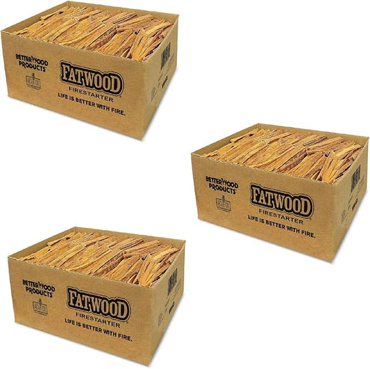 Better Wood Products 3 Pack Fatwood Fire Starter Sticks, Fireplace & Campfires, 50 Lbs