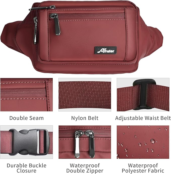 Waist Pack Bag Fanny Pack for Men&Women Hip Bum Bag with Adjustable Strap for Outdoors Workout Traveling Casual Running Hiking Cycling (Wine Red)