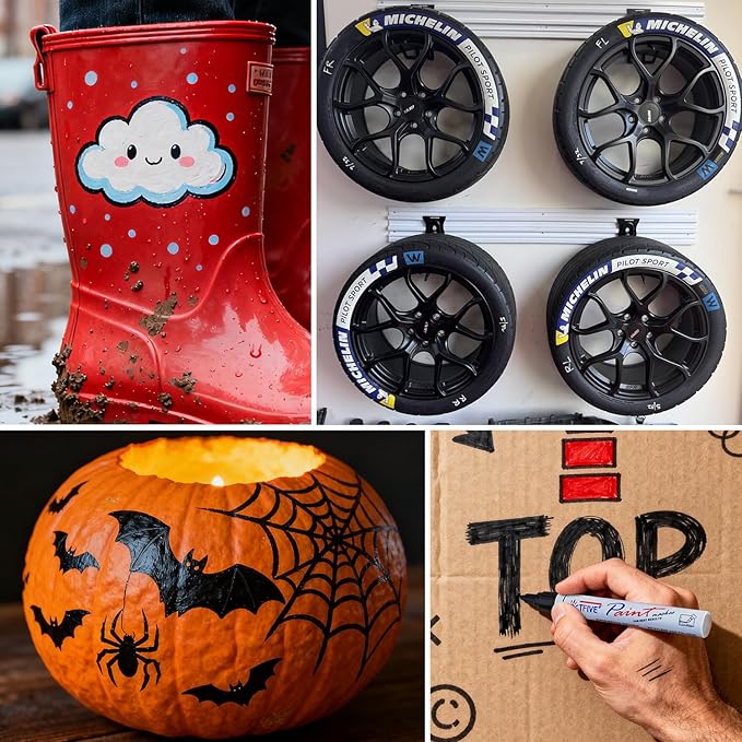 TFIVE Blue Paint Pens Permanent Markers - 24 Pcs Oil Based Paint Markers Set, Quick Dry, Waterproof, Fade Resistant, Medium Tip Marker Pens for Metal, Rock, Wood, Plastic, Canvas, Glass, Rubber