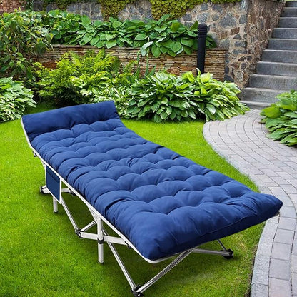 Camping Cot Cots for Sleeping with Mattress Cots for Camping for Adults with Camfortable Pad Heavy Duty Camping Bed with Carry Bag Folding Cot for Hiking Home Office Nap and Vacation