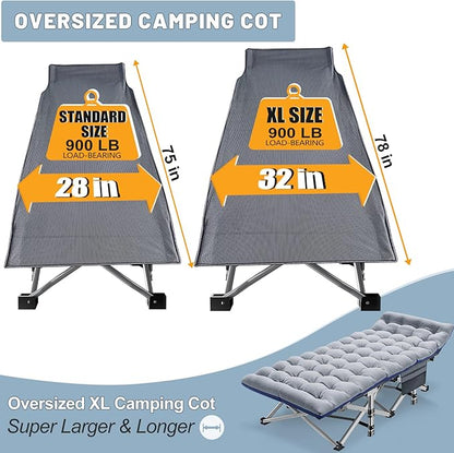 Slsy Oversized XXL Folding Camping Cot for Adults with Pad, Padded Portable Sleeping Cots, Camp Bed with Carry Bag for Outdoor Travel, Beach, Hiking