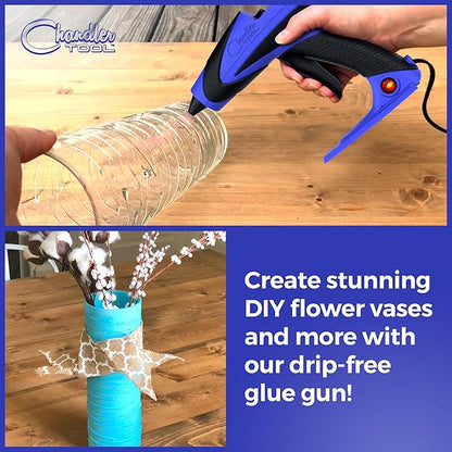 Chandler Tool Full Size Hot Glue Gun And Sticks Set for Crafts and DIY Pistola De Silicona Caliente Inalambrica Complete Heavy Duty Hot Glue Gun Kit With 10 Jumbo Glue Sticks (Blue/Black)