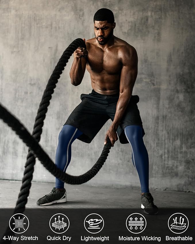 Roadbox 2 Pack Men's Compression Pants, Quick Dry Running Tights Workout Leggings, Athletic Base Layer for Gym Football Yoga