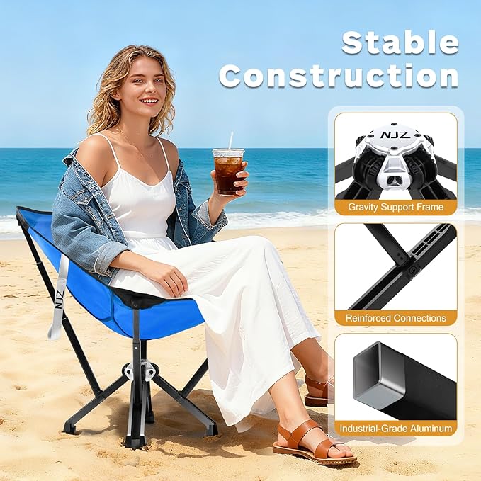 Camping Chairs for Adults - 600 LBS Capacity Rugged Outdoor Folding Chair, Compact Foldable Chair with Quick Setup & Carry Bag - Portable Camping Chair for Picnic, Fishing, Backyard - Blue