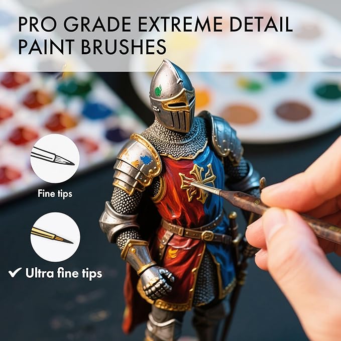Artify Extreme Detail Paint Brushes, Miniature Paint Brushes for Models/Crafts/Painting, 10pcs Ultra Fine Paint Brush Set with Handbag, Fine Detailing Brushes for Watercolor/Oil/Acrylic