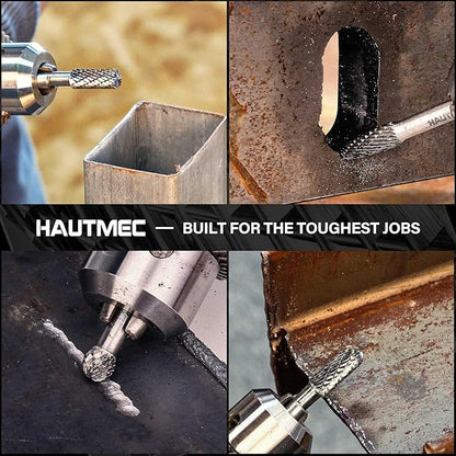 HAUTMEC Tungsten Carbide Rotary Burr Bit – 1/4" Shank, Double Cut Tungsten Rotary File for Die Grinder, Professional Grade, Suit for Metal Carving, Grinding, Engraving & Deburring - HT0196
