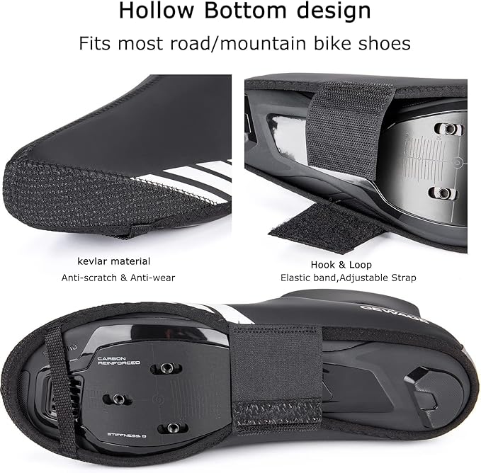GEWAGE Cycling Shoe Covers Winter Thermal Warm Cycling Overshoes Water Resistant Windproof Bike Bicycle Shoe Covers for Man Woman (Black, XX-Large)