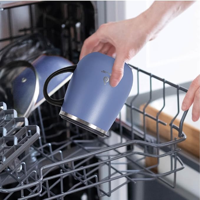 Ideus 16 oz Insulated Coffee Mug with Handle and Lid, Double Wall Stainless Steel Vacuum Thermal Coffee Mug, Travel Coffee Cup Thermal Cup for Home and Office, Ocean Blue