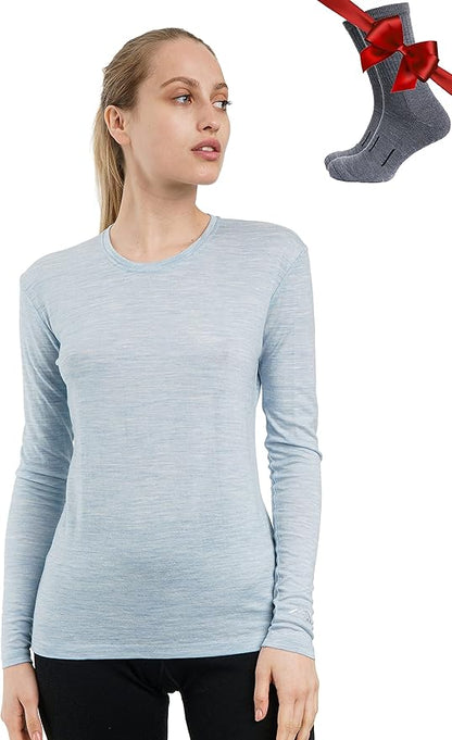 Merino.tech Merino Wool Base Layer Women - 100% Merino Wool Heavyweight, Midweight, Lite Long Sleeve Thermal Shirt and Socks