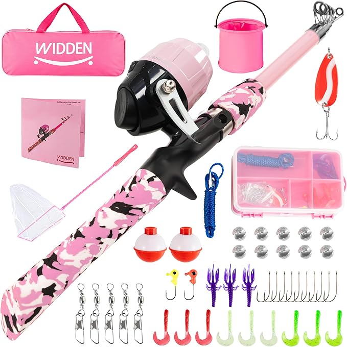 Kids Fishing Pole, Portable Telescopic Kids Fishing Poles for Boys and Girls, Fishing Rod and Reel Combo Kit with Tackle Box, and Fishing Net, Best Fishing Pole for Toddler Youth