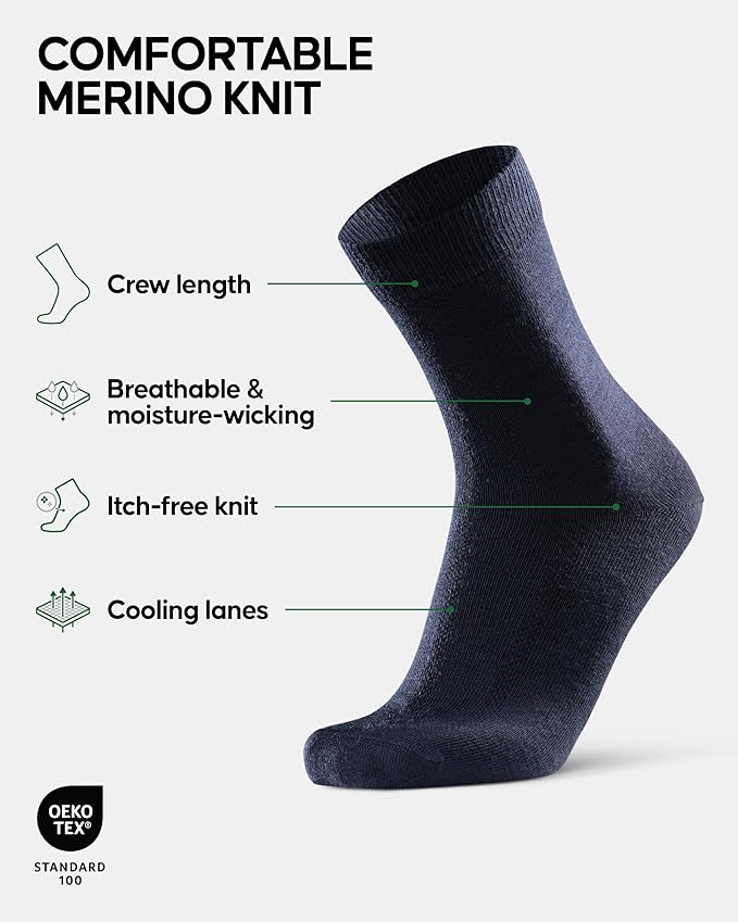 DANISH ENDURANCE Hiking Socks, Lightweight, Merino Wool Socks for Men & Women, Moisture Wicking & Thermal, 1 or 5 Pack