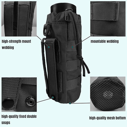 Tactical MOLLE Water Bottle Holder, Upgraded Water Bottle Pouch with Drawstring Open Top & Mesh Bottom, 16/24/25/32oz Water Bottle Carrier Bag with D-Ring Hook for Backpack