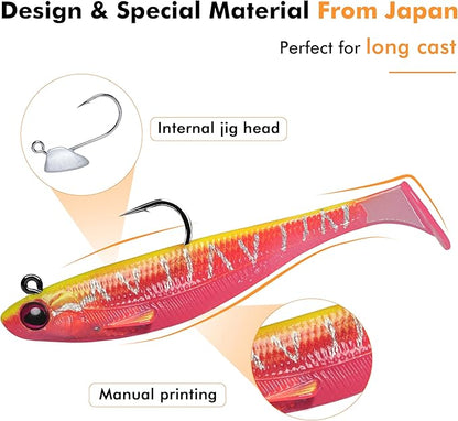 TRUSCEND Easy Catch Pre-Rigged Soft Lures, Unique Vibrating Swim Action and Trembly Sinking Move for More Bites, Amazing Soft Swimbait for Family Fishing, Fishing Lures for Bass Trout Crappie Walleye