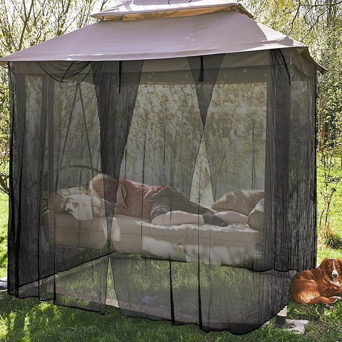 Tranqun 2 Pcs Mosquito Netting for Patio, Ultra Large Mosquito Net l 87 x W 87 x H 71 Inch for Bed with 2 Side Openings 16 Hanging Loops for Camping Home Outdoor Travel Dormitory Decor (Black)