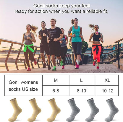 Gonii Women Athletic Crew Socks 5-6 Pairs - Comfort & Cushioned for Running, Hiking, Sports Arch Compression Socks