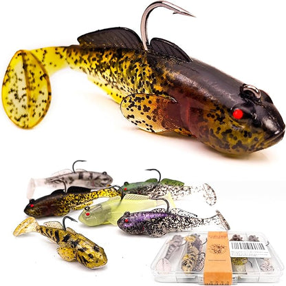 Soft Fishing Lures Shad Minnow Swimbaits, Pre-Rigged Jig Heads Paddle Tail Swim Baits for Bass, Trout, Walleye, Crappie, Sinking Jigs Bait for Saltwater Freshwater, Fishing Gifts for Men